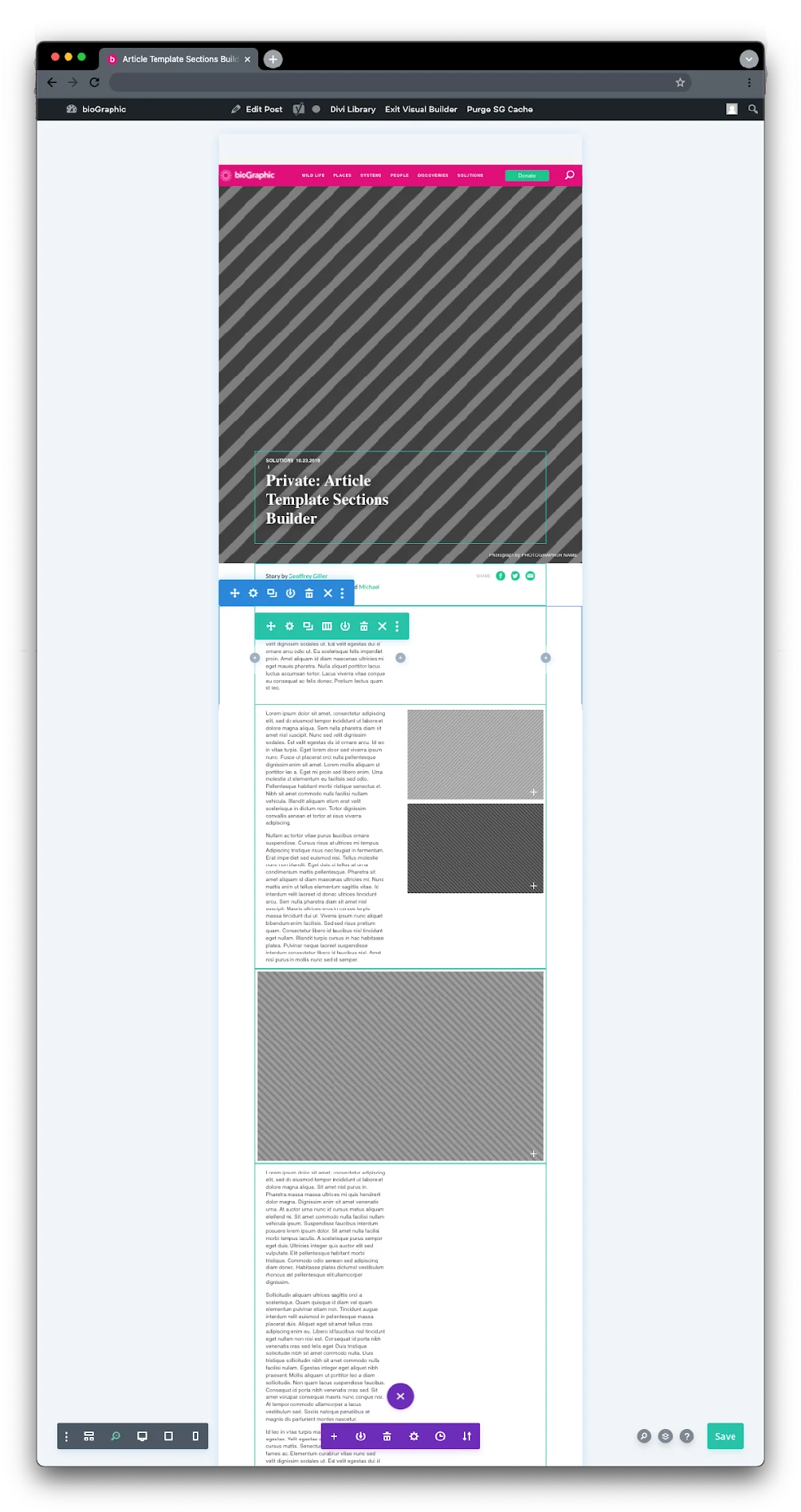 The Insert Section panel listing the named sections available to editors