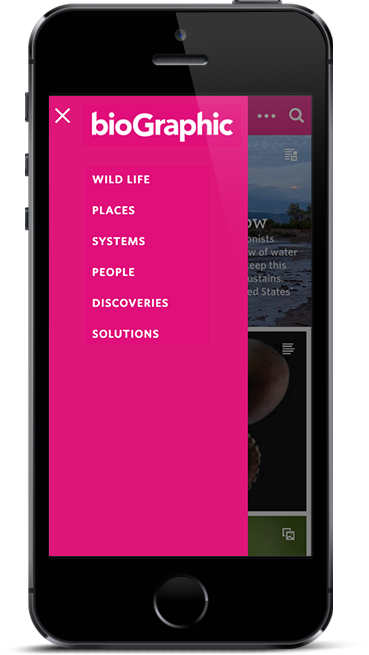 Mobile navigation drawer showing the subject taxonomy