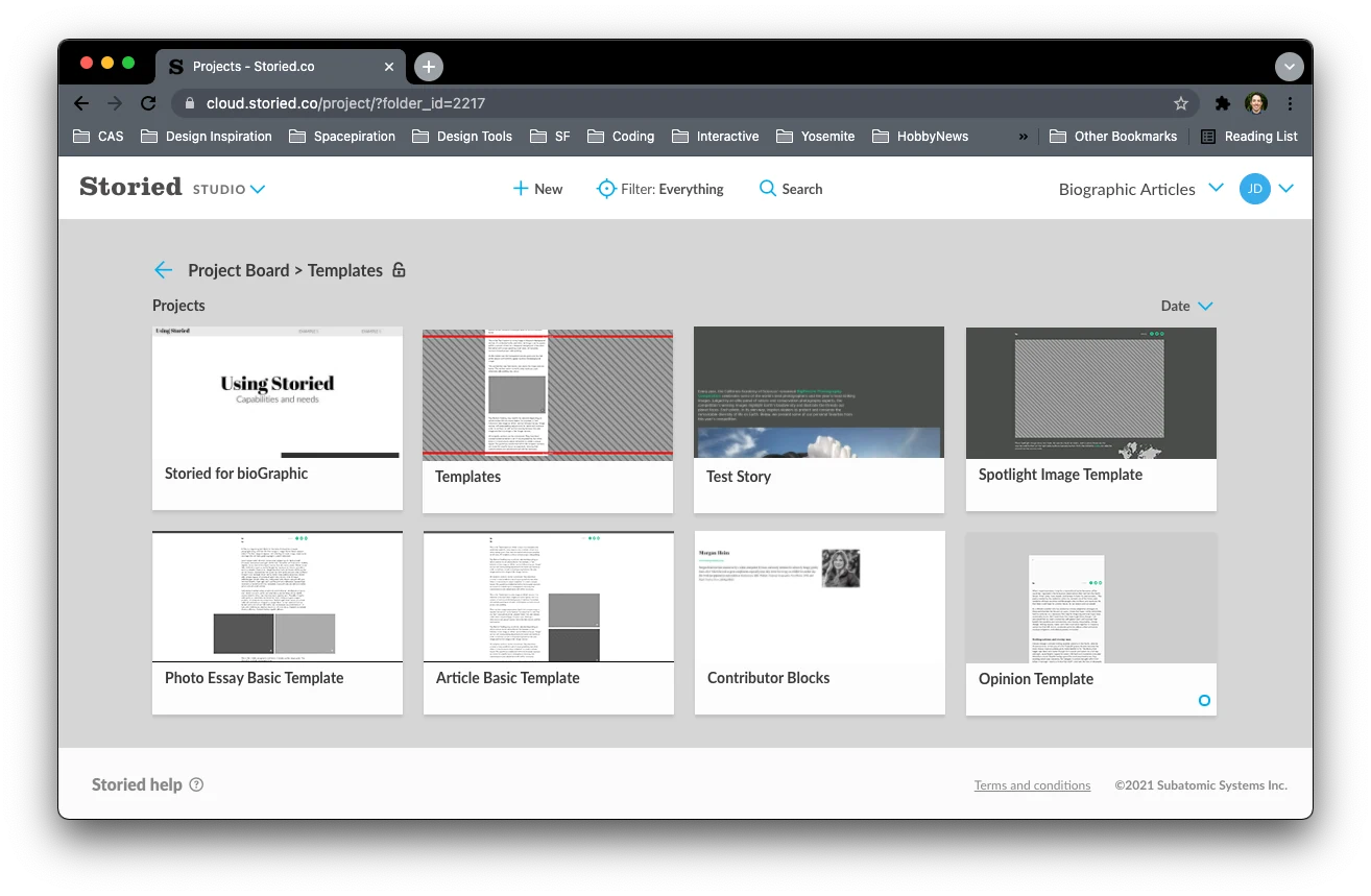 Template library in the CMS with each layout named