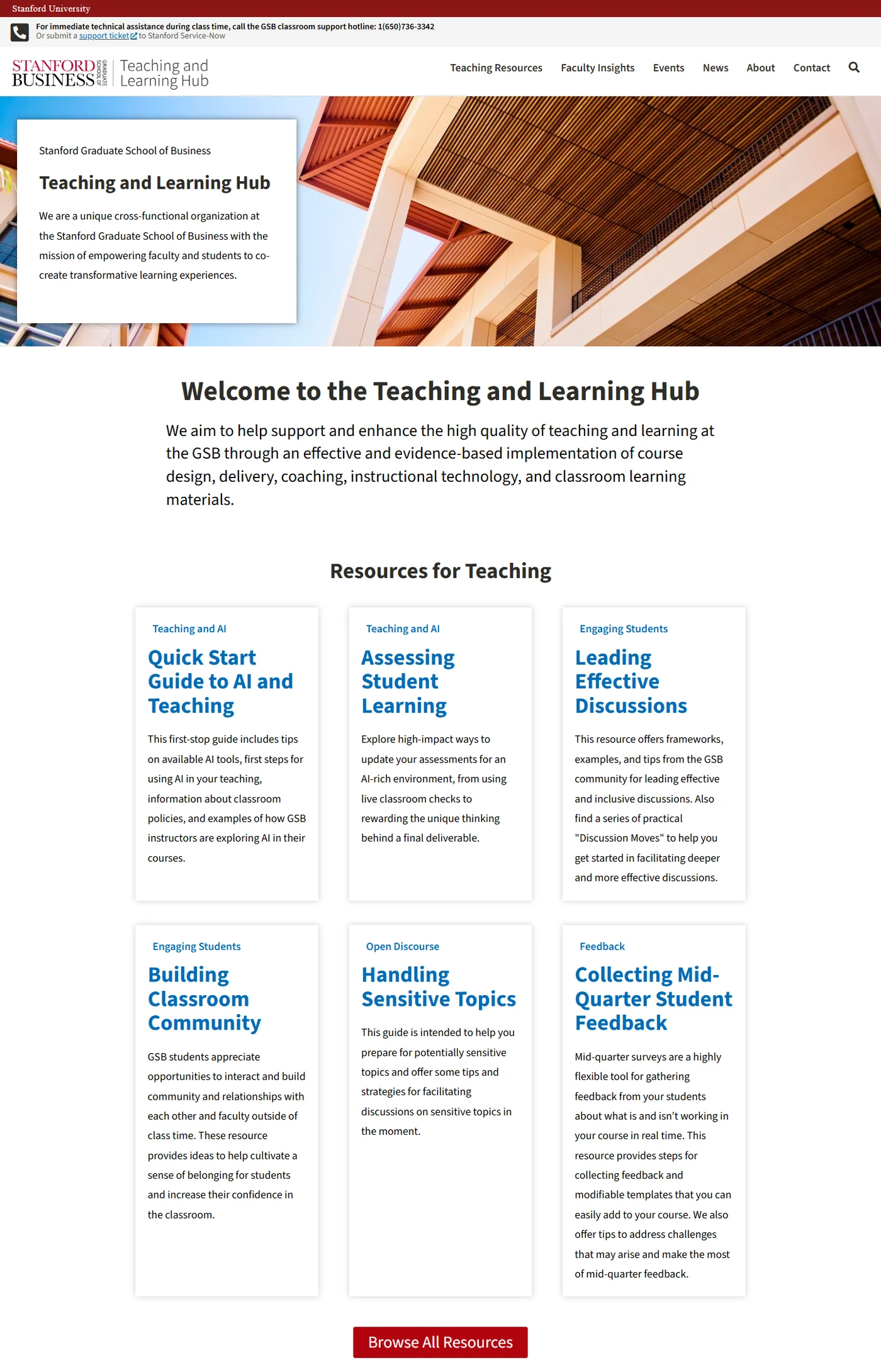 The Teaching and Learning Hub homepage, with featured resources for teaching